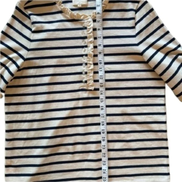 SÉZANE Gael Marienere Ecru Navy Ruffle Edge Button Front Pullover Top XL EUC - Picture 7 of 11